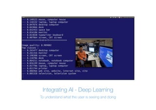 Integrating AI - Deep Learning
To understand what the user is seeing and doing
 