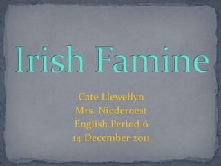 Cate Llewellyn
 Mrs. Niederoest
 English Period 6
14 December 2011
 