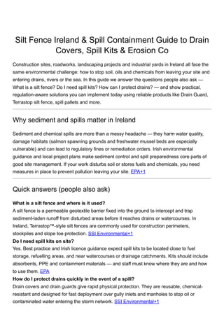Silt Fence Ireland & Spill Containment Guide to Drain Covers, Spill ...