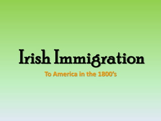 Irish Immigration To America in the 1800’s 