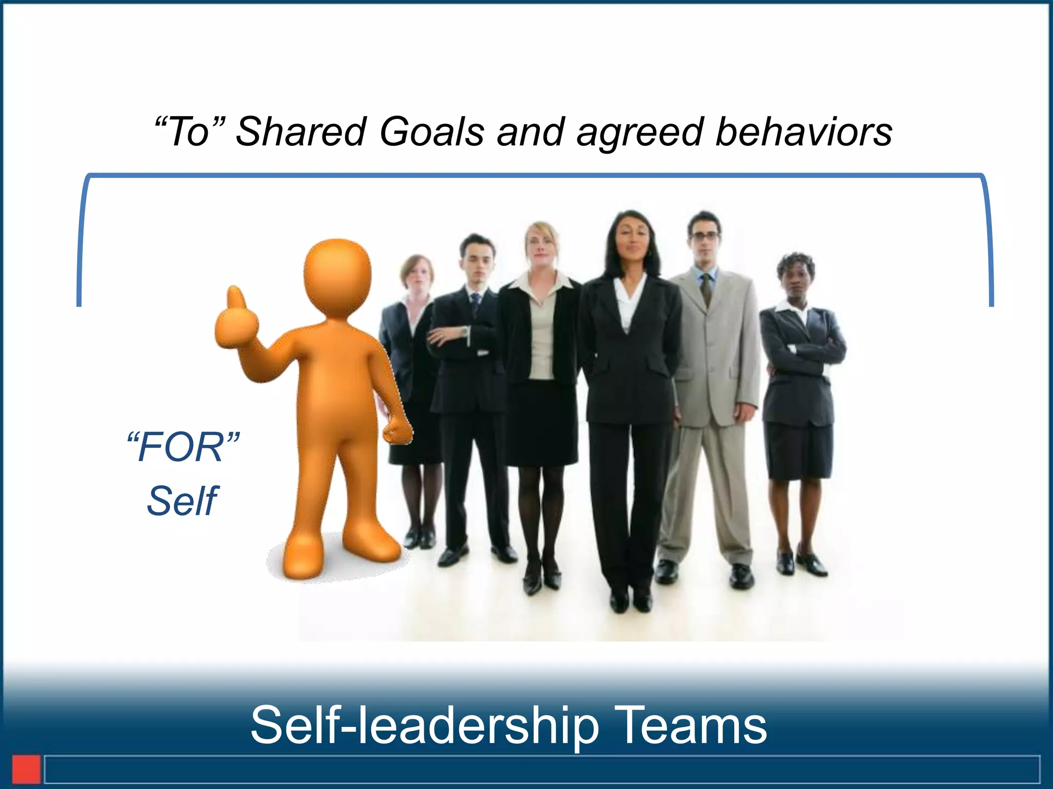 “To” Shared Goals and agreed behaviors




“FOR”
 Self




        Self-leadership Teams
 
