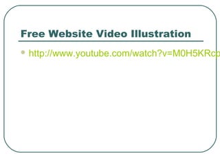 Free Website Video Illustration
 http://www.youtube.com/watch?v=M0H5KRcp
 