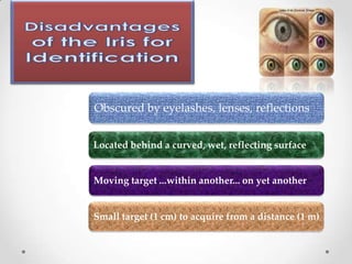 Obscured by eyelashes, lenses, reflections
Located behind a curved, wet, reflecting surface
Moving target ...within another... on yet another
Small target (1 cm) to acquire from a distance (1 m)
 