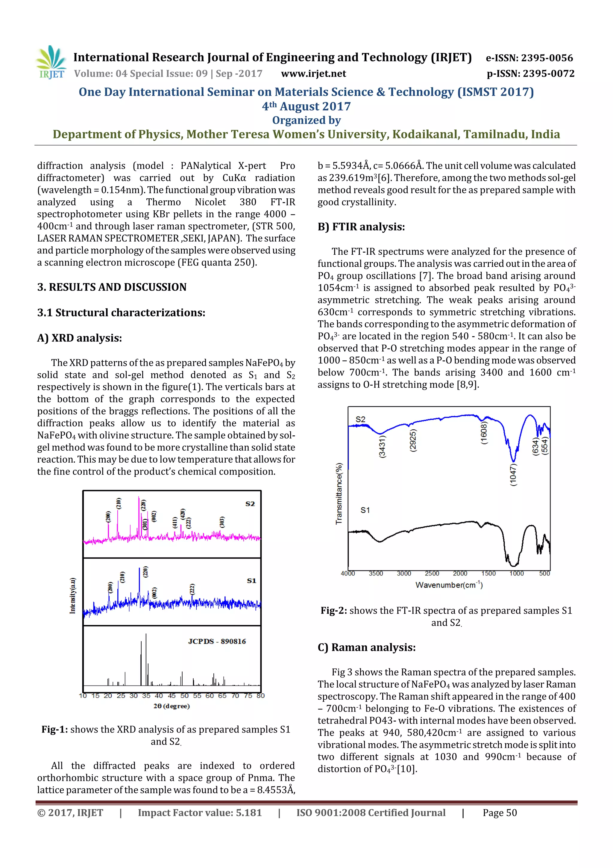 August Raman Synthesis and Structural Analysis of NaFePO4 Nanocomposite for Sodium ...
