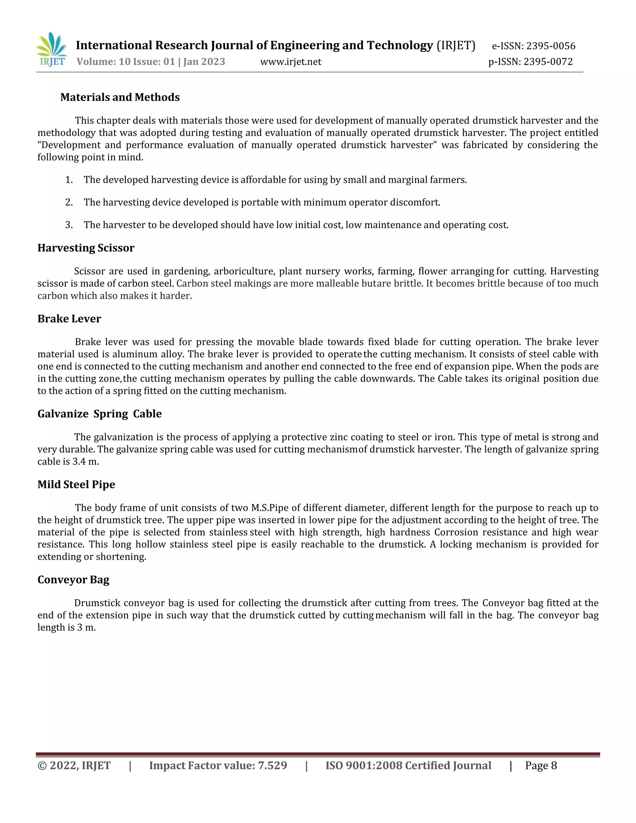 Development and Performance Evaluation of Manually Operated Drumstick ...