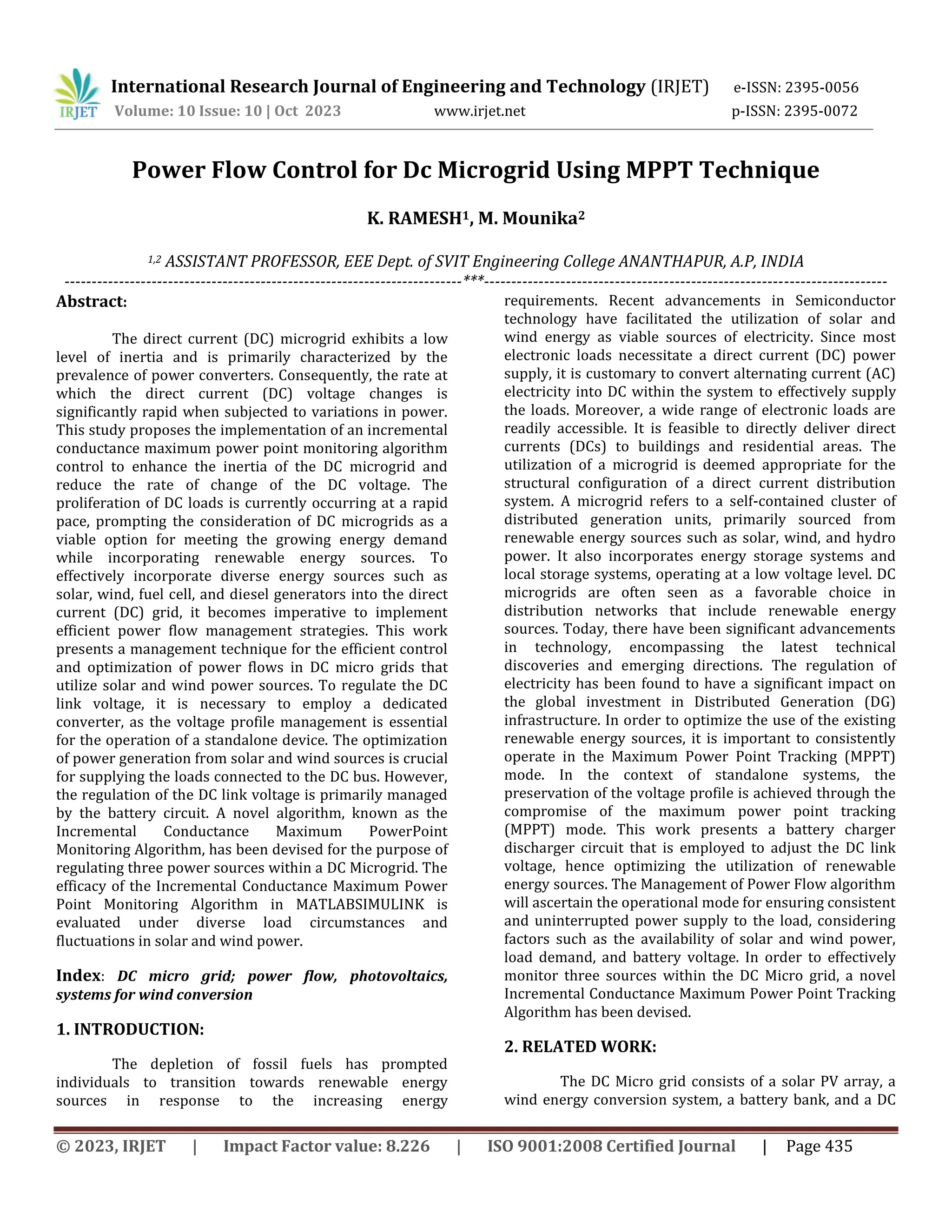 Power Flow Control for Dc Microgrid Using MPPT Technique | PDF