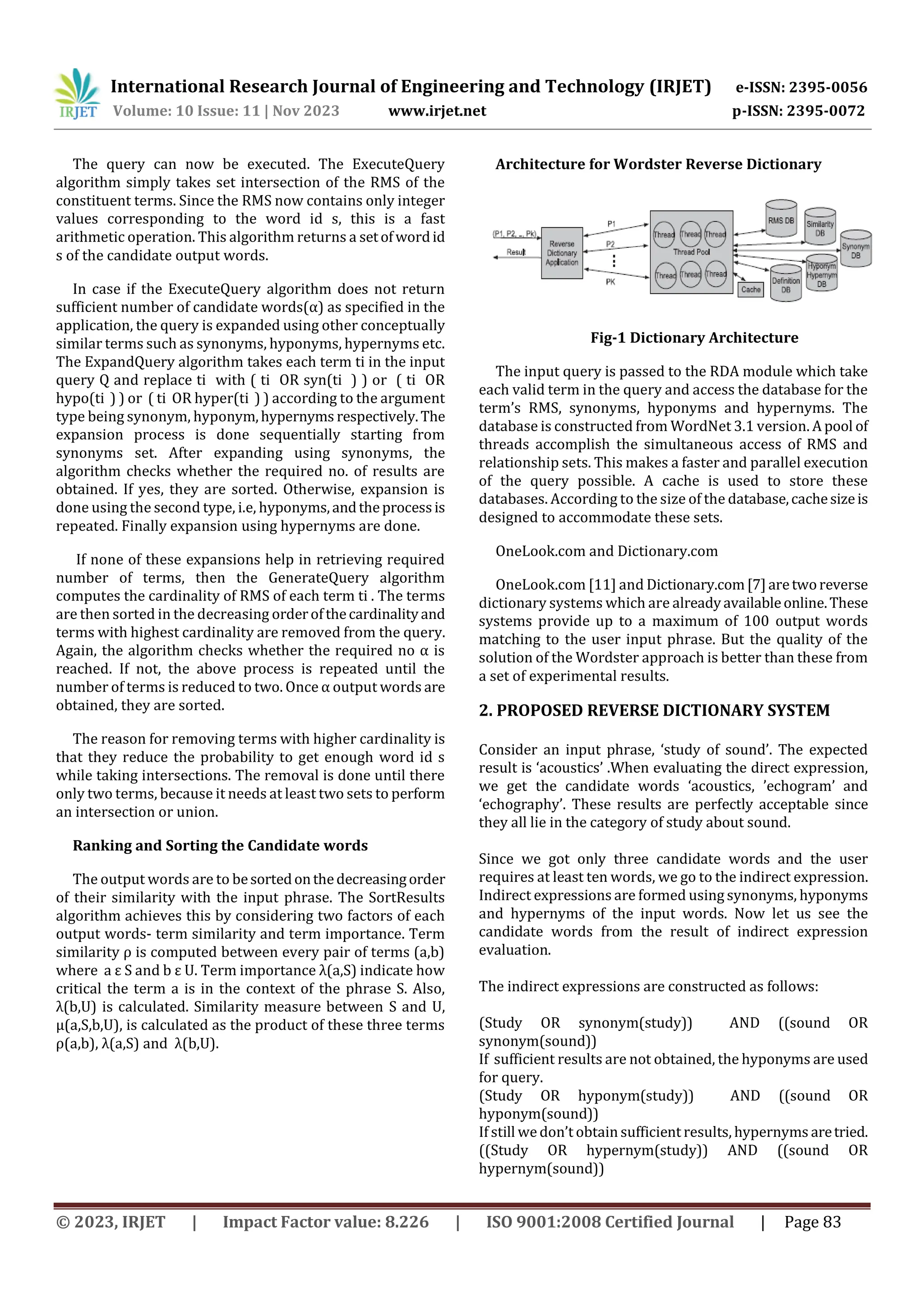 Wordnet based online reverse dictionary with improved accuracy and
