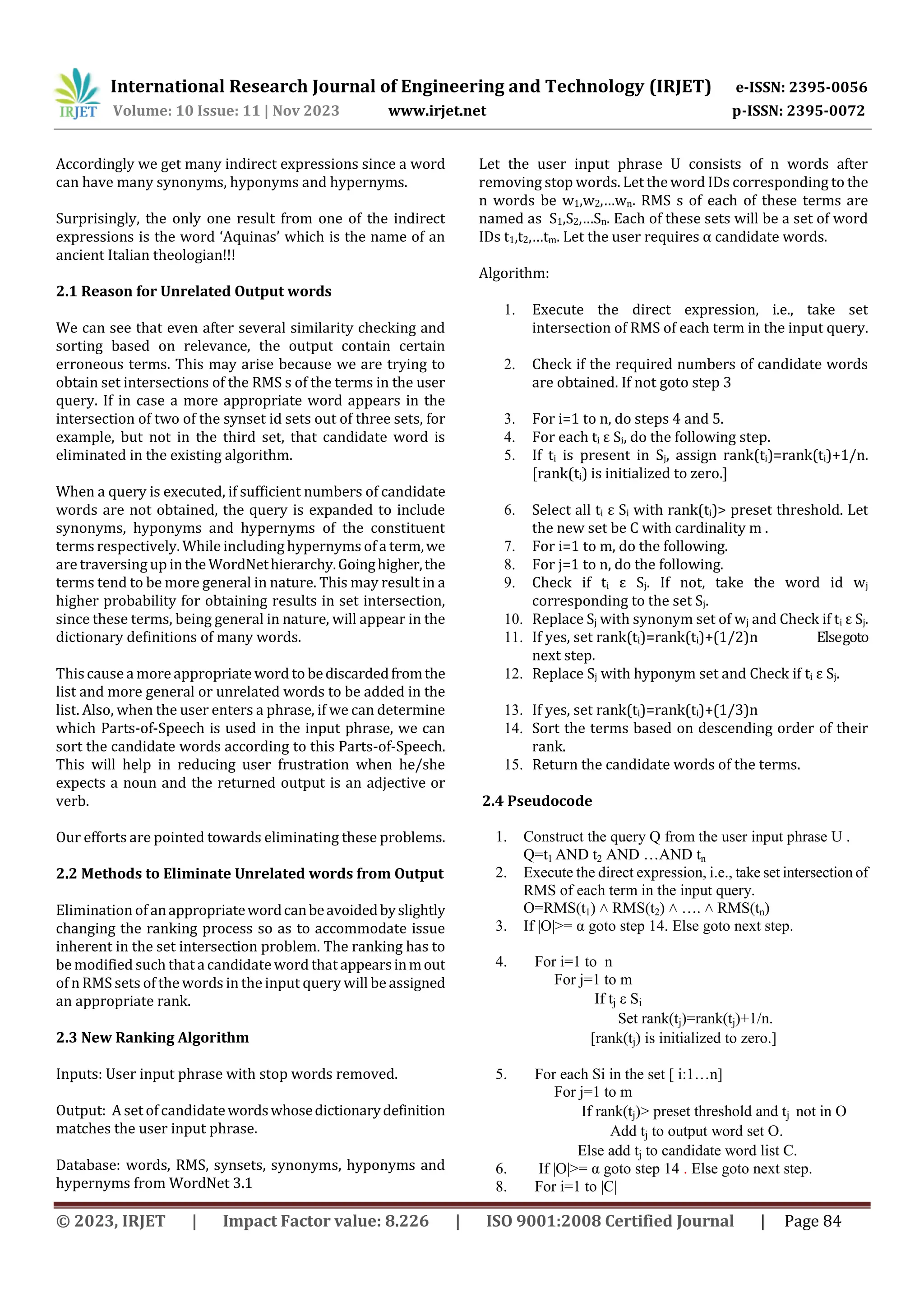 Wordnet based online reverse dictionary with improved accuracy and