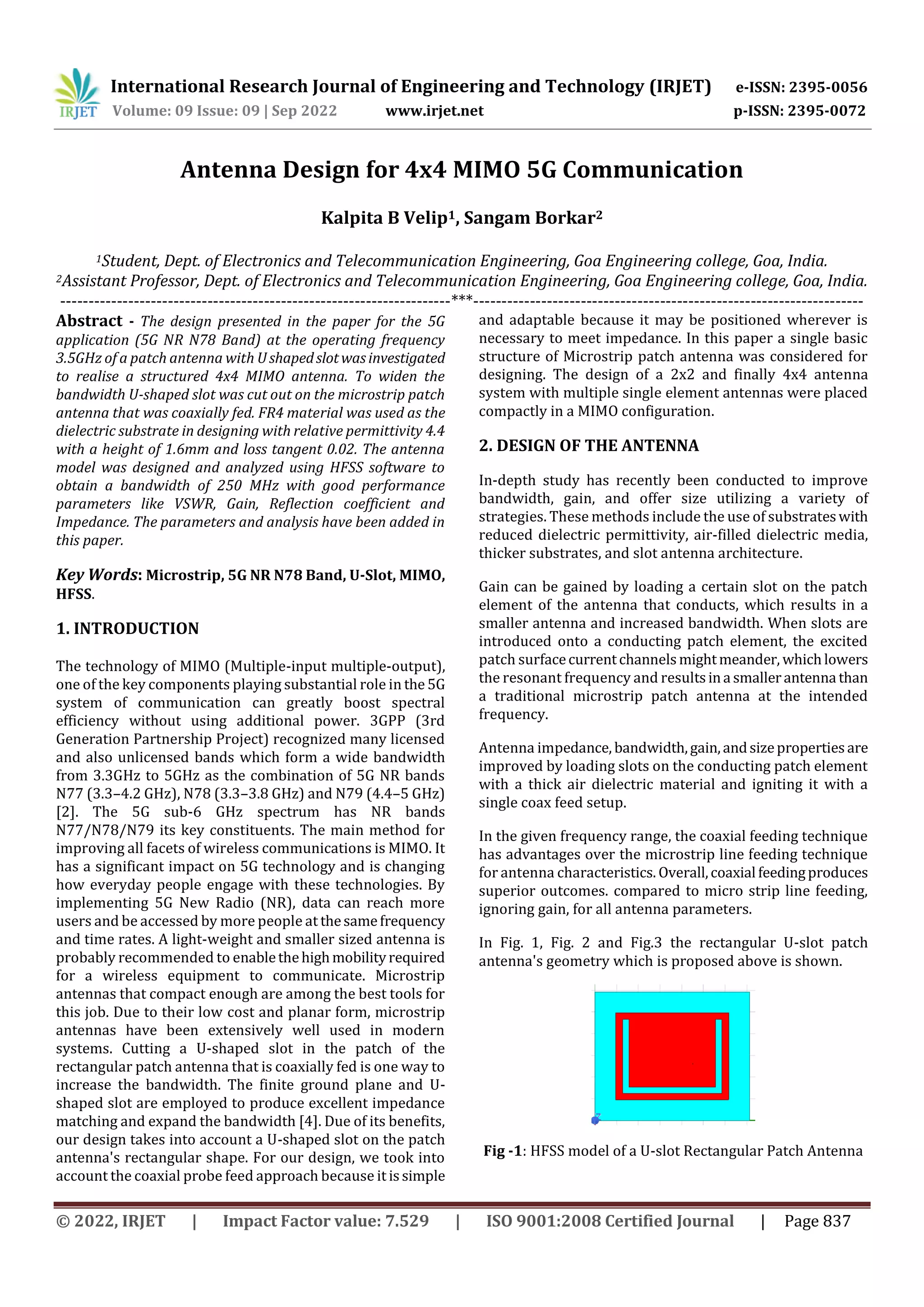 Antenna Design for 4x4 MIMO 5G Communication | PDF