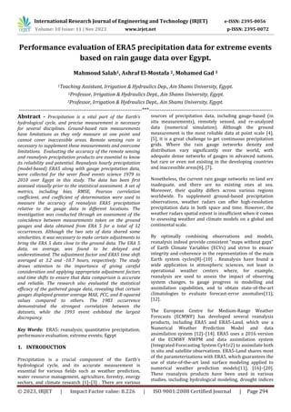 Performance evaluation of ERA5 precipitation data for extreme events ...