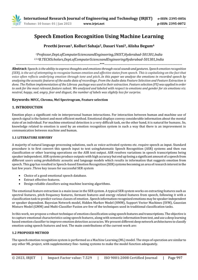 Speech Emotion Recognition Using Machine Learning | PDF | Digital Audio ...