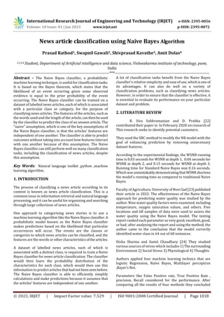 News article classification using Naive Bayes Algorithm | PDF ...