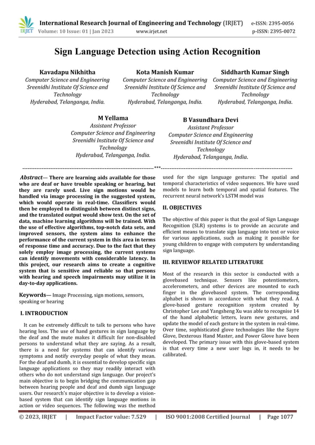 Sign Language Detection using Action Recognition | PDF