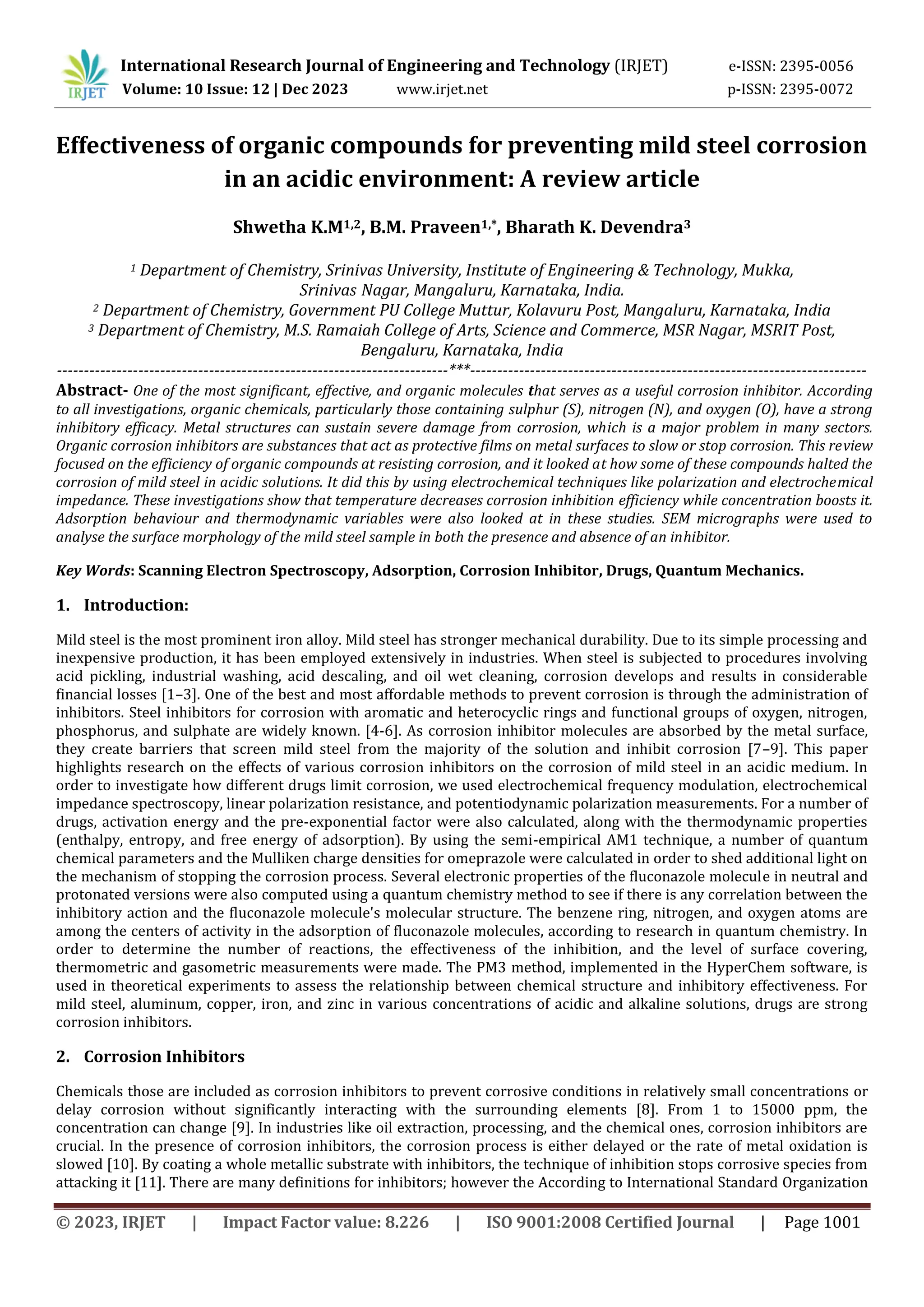 Effectiveness of organic compounds for preventing mild steel corrosion ...