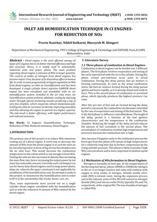 INLET AIR HUMIDIFICATION TECHNIQUE IN CI ENGINES- FOR REDUCTION OF NOx ...