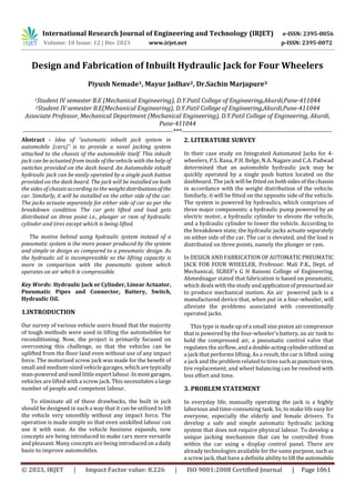 Design and Fabrication of Inbuilt Hydraulic Jack for Four Wheelers | PDF