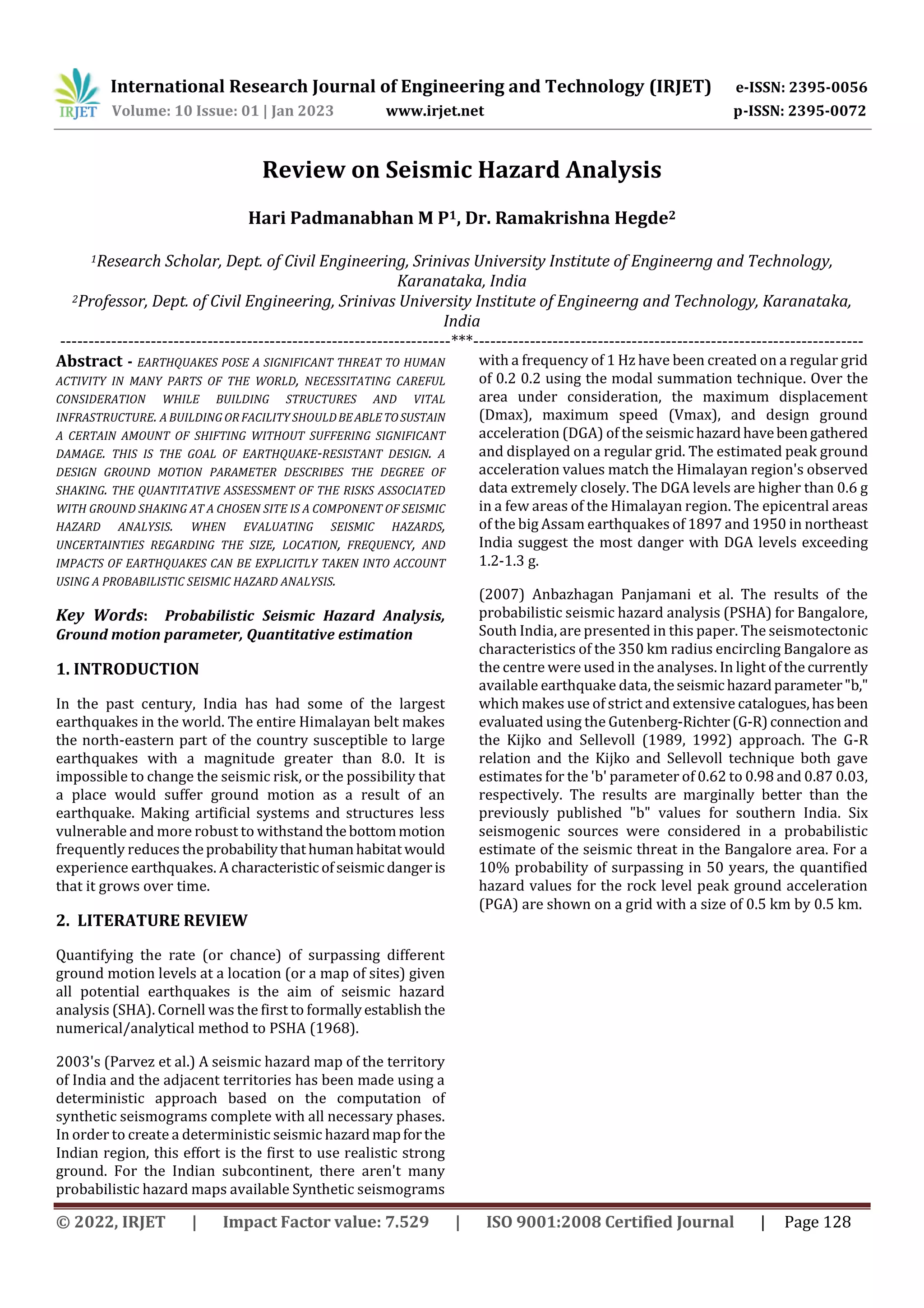 Review on Seismic Hazard Analysis | PDF