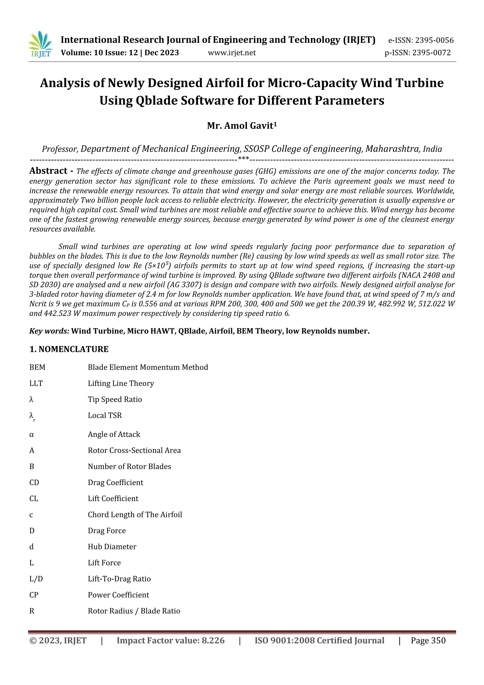Analysis of Newly Designed Airfoil for Micro-Capacity Wind Turbine ...