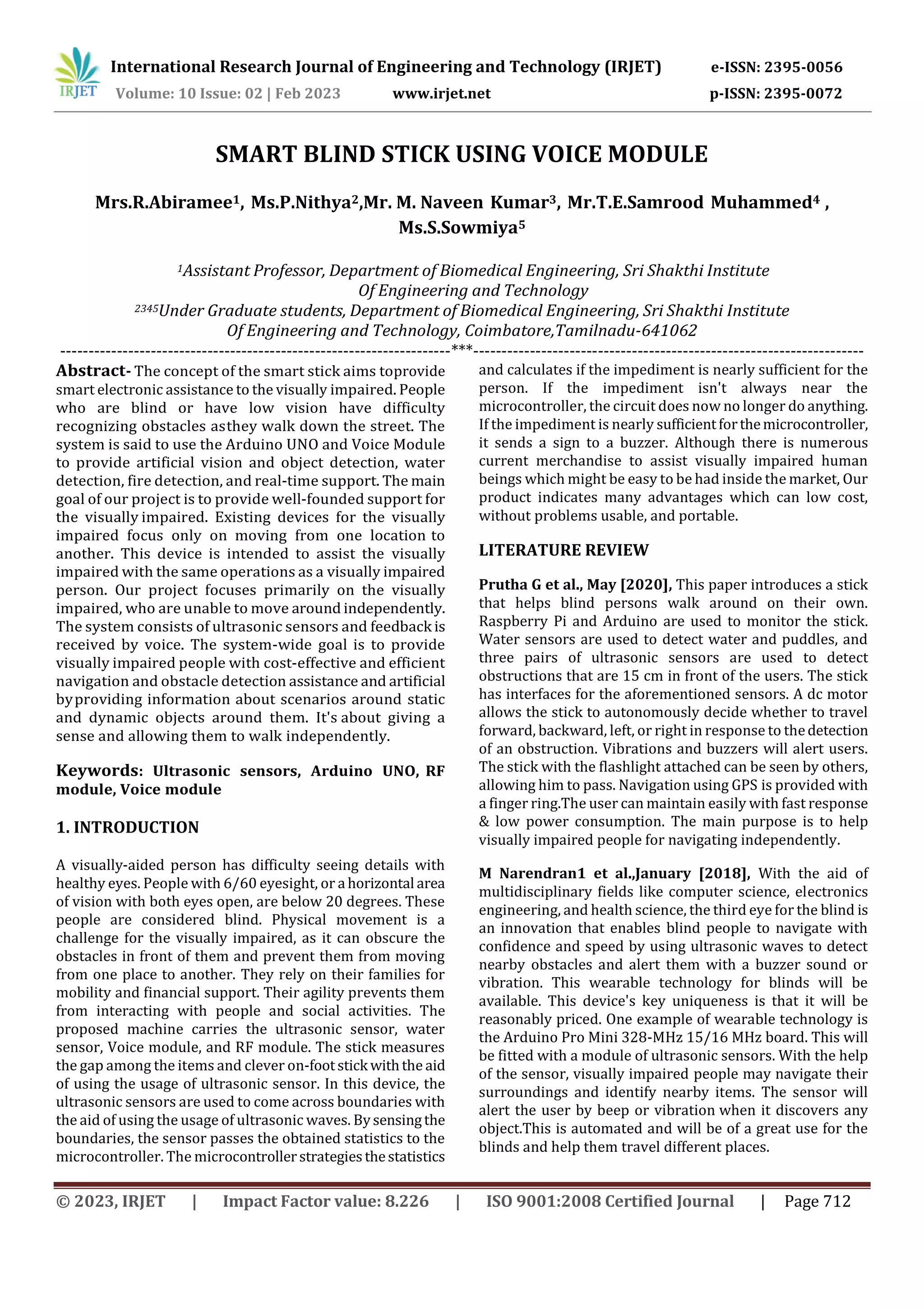 SMART BLIND STICK USING VOICE MODULE | PDF