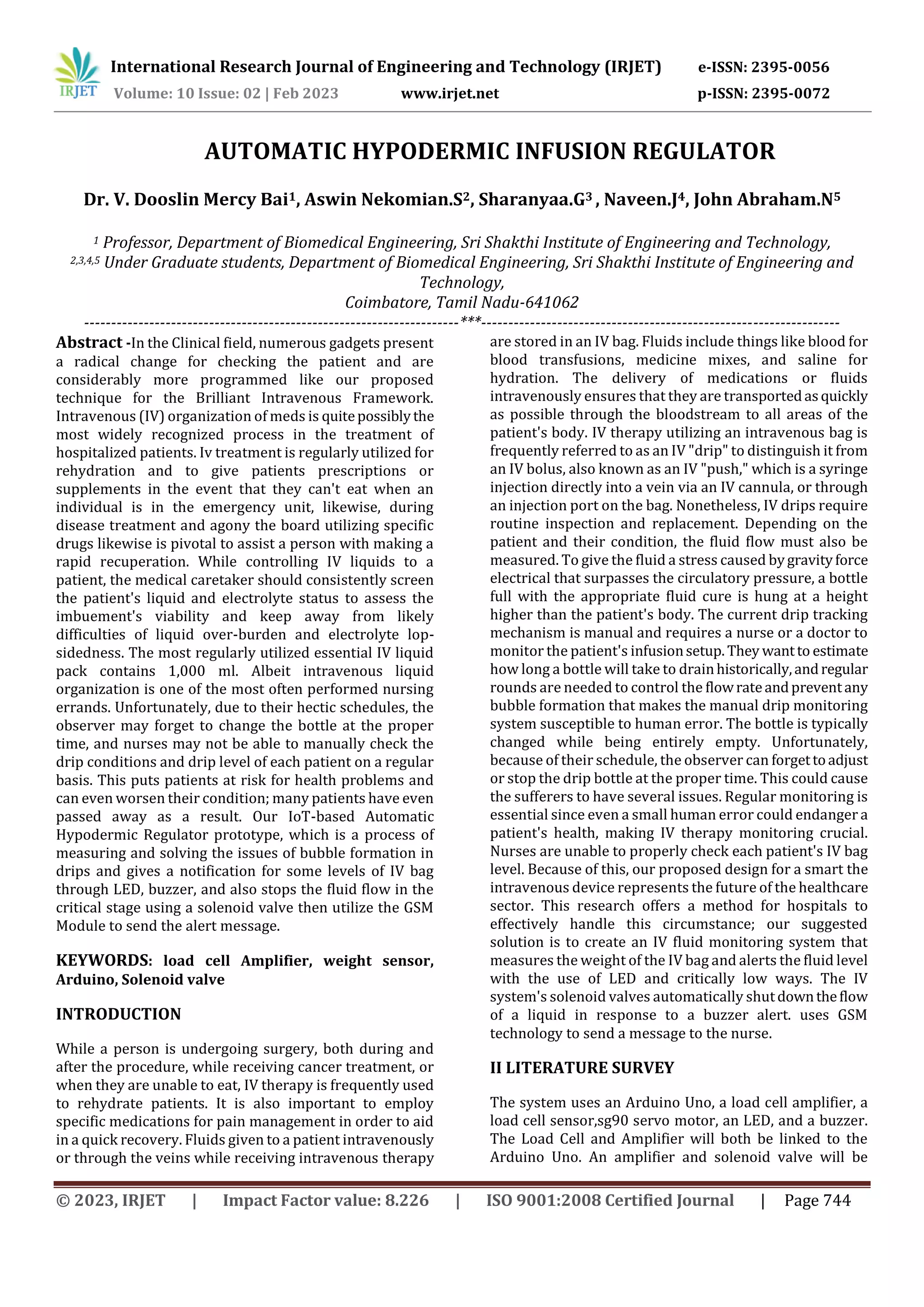 AUTOMATIC HYPODERMIC INFUSION REGULATOR | PDF