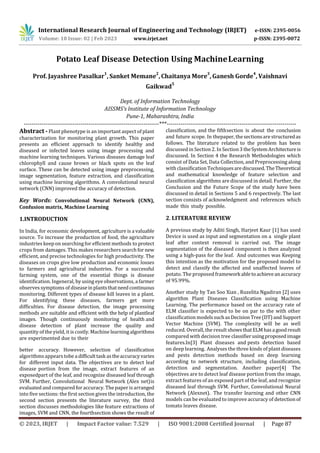 Potato Leaf Disease Detection Using Machine Learning | PDF