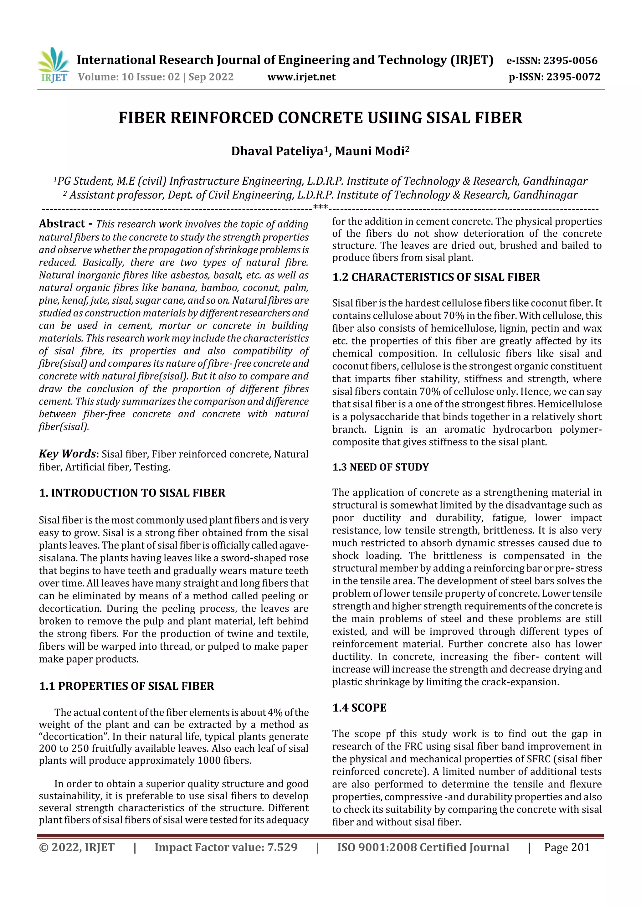FIBER REINFORCED CONCRETE USIING SISAL FIBER | PDF