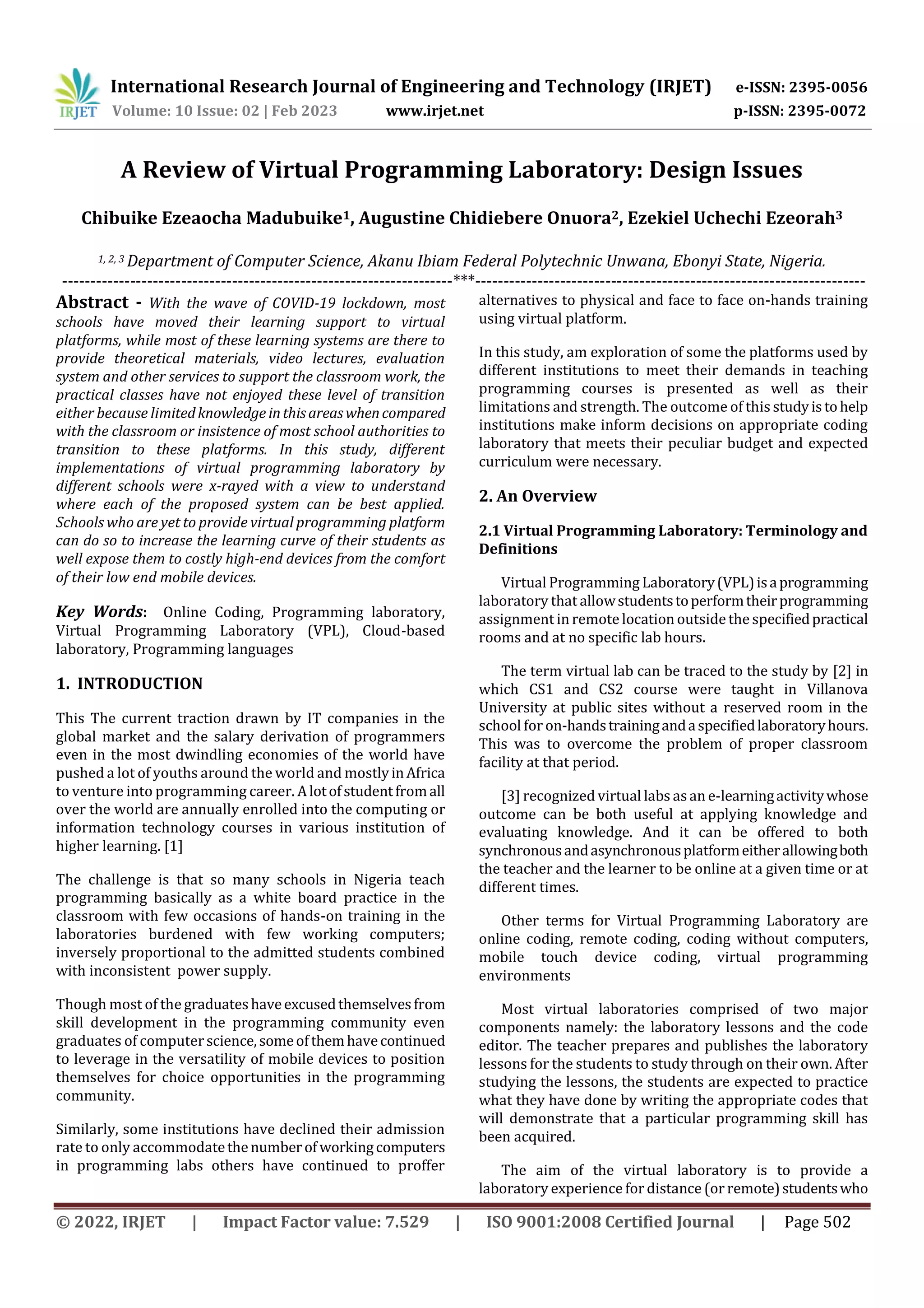 A Review of Virtual Programming Laboratory: Design Issues | PDF