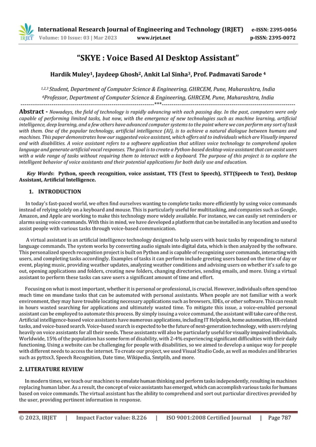 “SKYE : Voice Based AI Desktop Assistant” | PDF