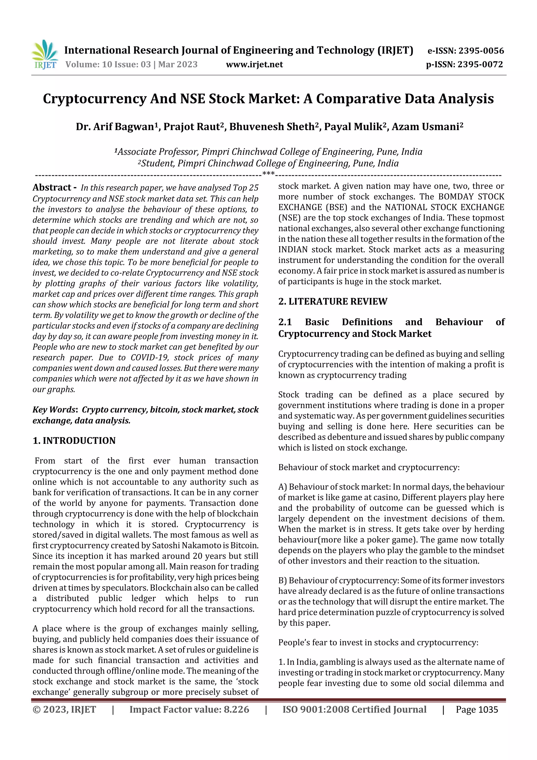 Cryptocurrency And NSE Stock Market: A Comparative Data Analysis | PDF