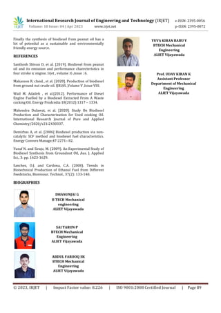 EXPERMENTAL ANALYSIS OF PEANUT OIL AS BIO-DIESEL ON CI ENGINE | PDF