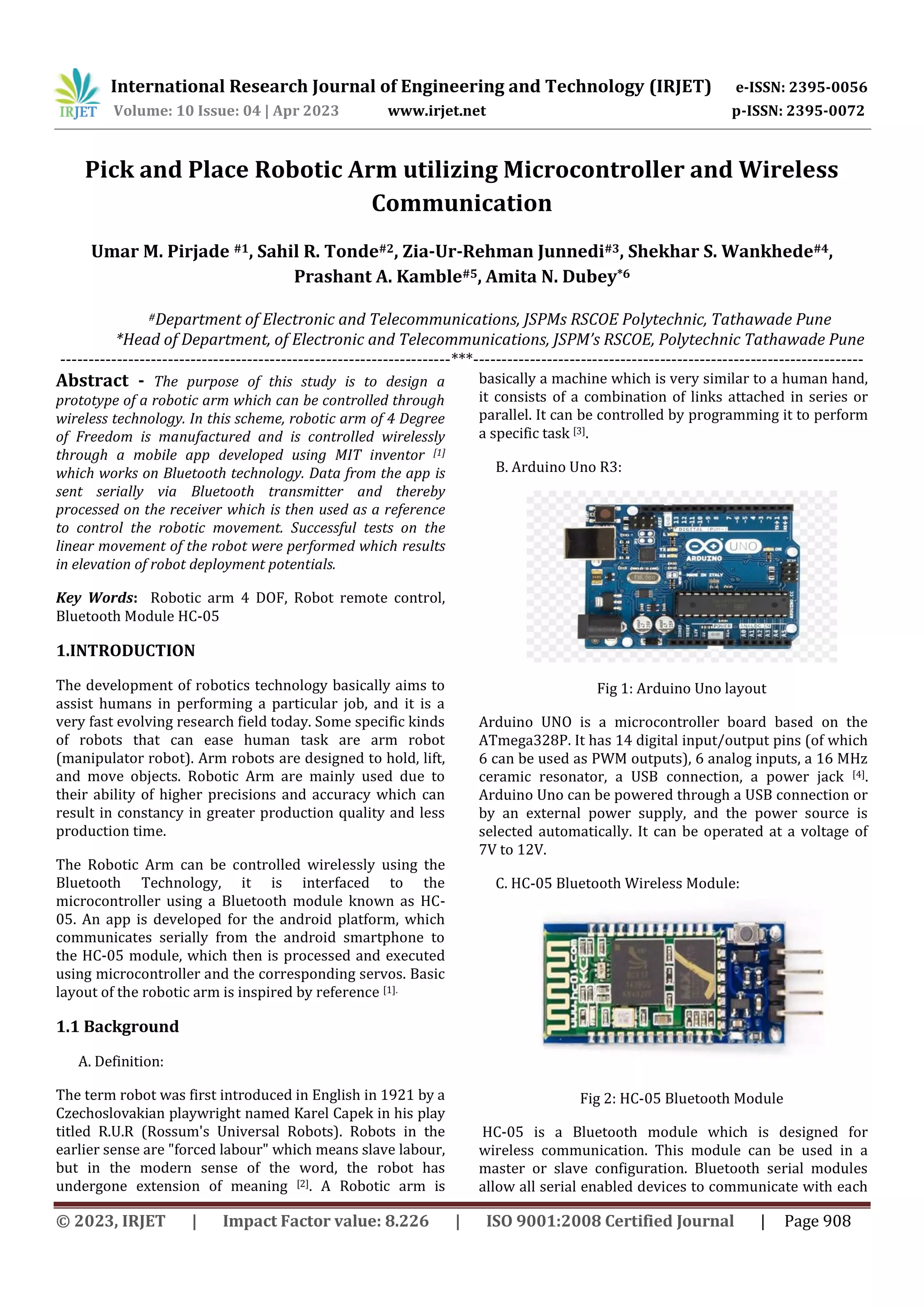 Pick and Place Robotic Arm utilizing Microcontroller and Wireless ...