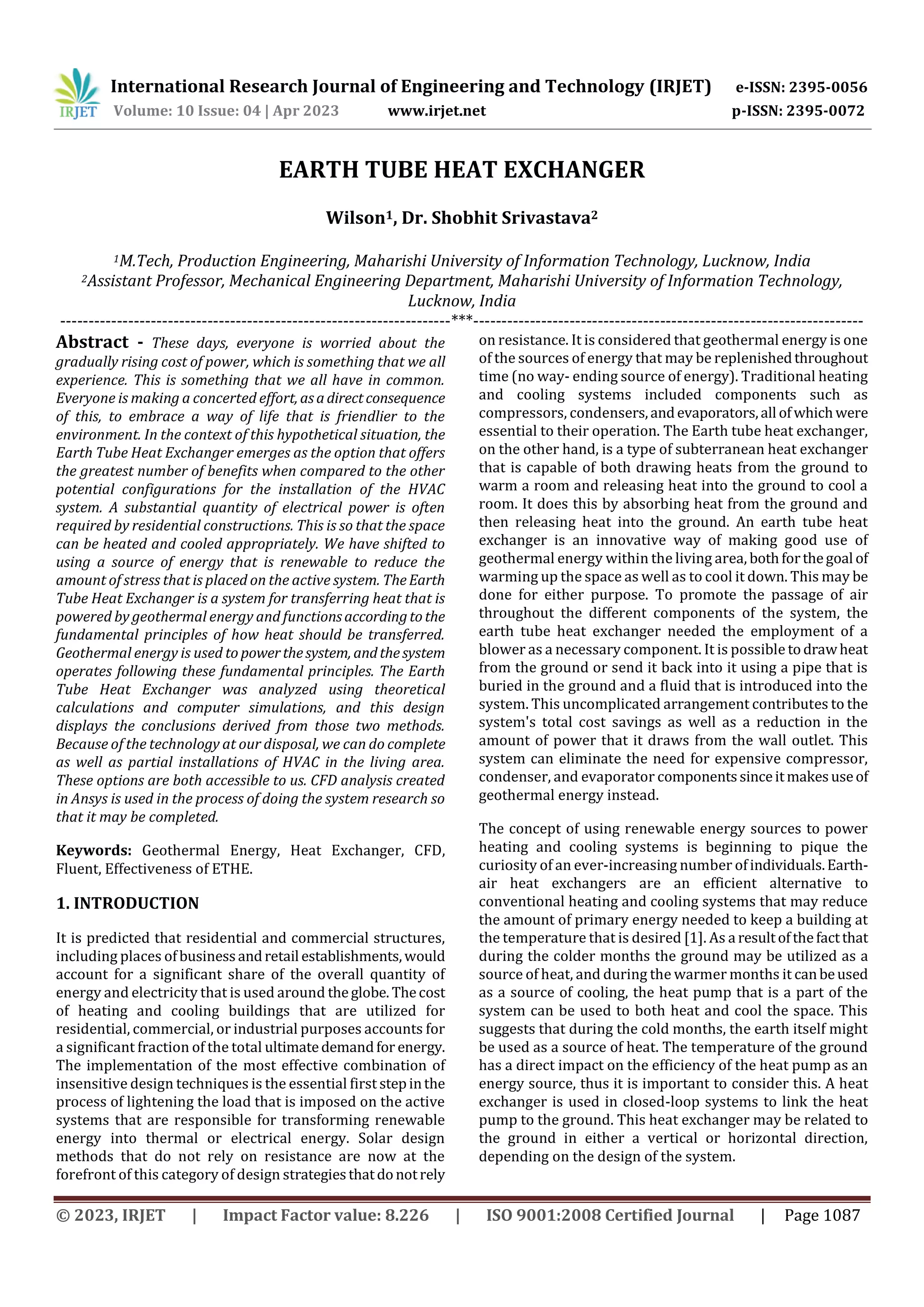 EARTH TUBE HEAT EXCHANGER | PDF