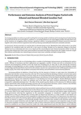 Performance and Emission Analysis of Petrol Engine Fueled with Ethanol