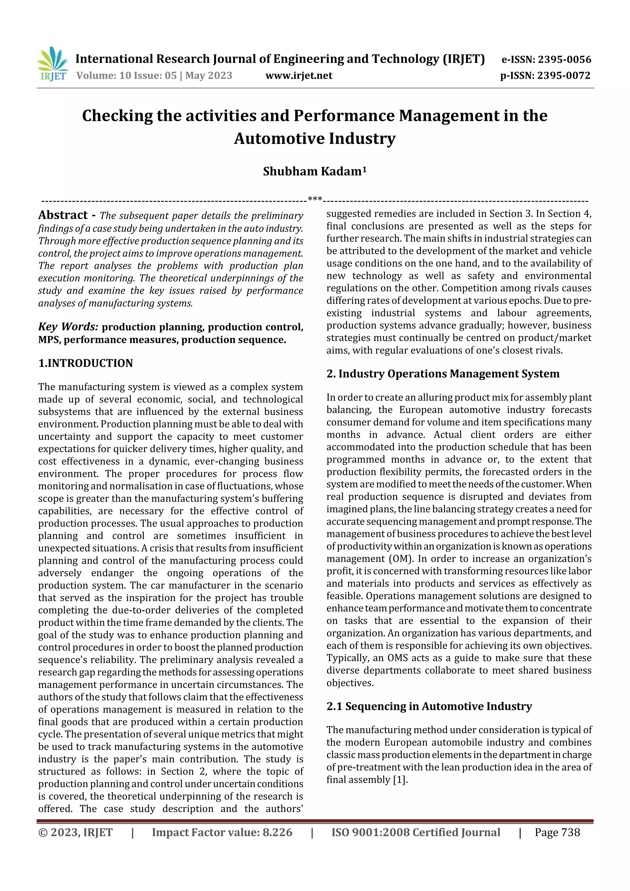 Checking the activities and Performance Management in the Automotive ...