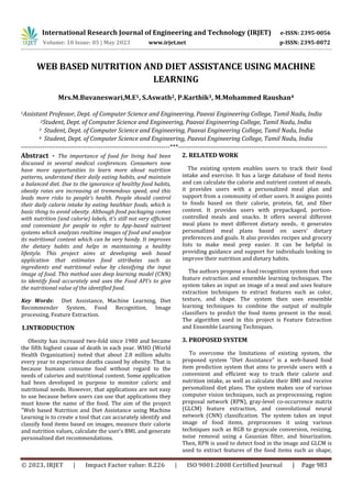 WEB BASED NUTRITION AND DIET ASSISTANCE USING MACHINE LEARNING | PDF