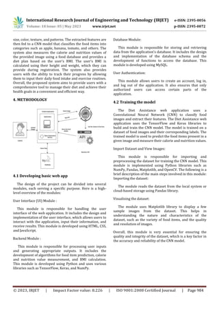 WEB BASED NUTRITION AND DIET ASSISTANCE USING MACHINE LEARNING | PDF