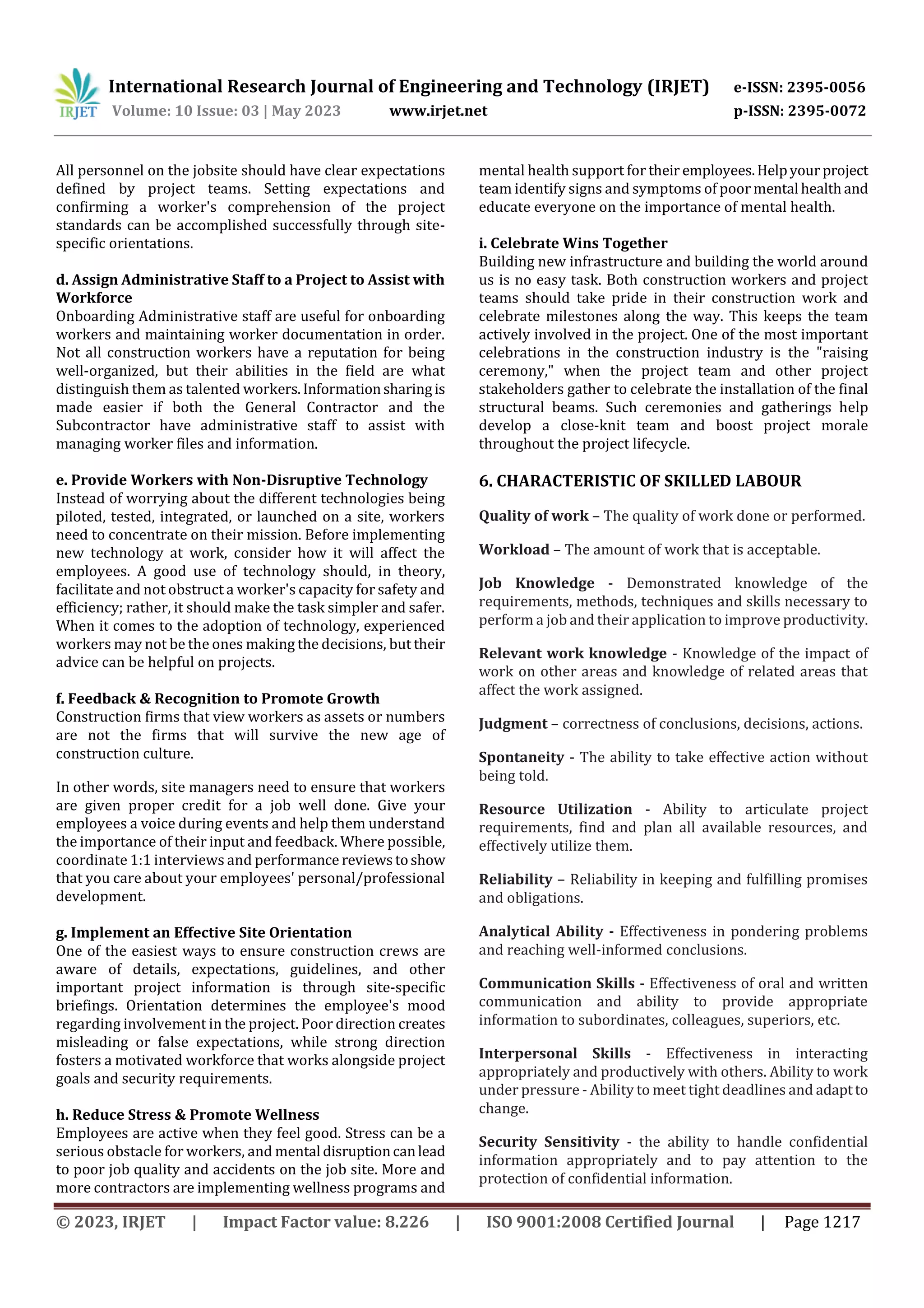 The Impact of Skilled and Unskilled Labour in Construction Industry in ...