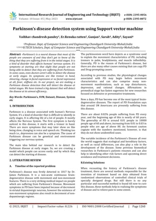Parkinson’s disease detection system using Support vector machine | PDF
