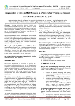 Progression of various MBBR media in Wastewater Treatment Process | PDF