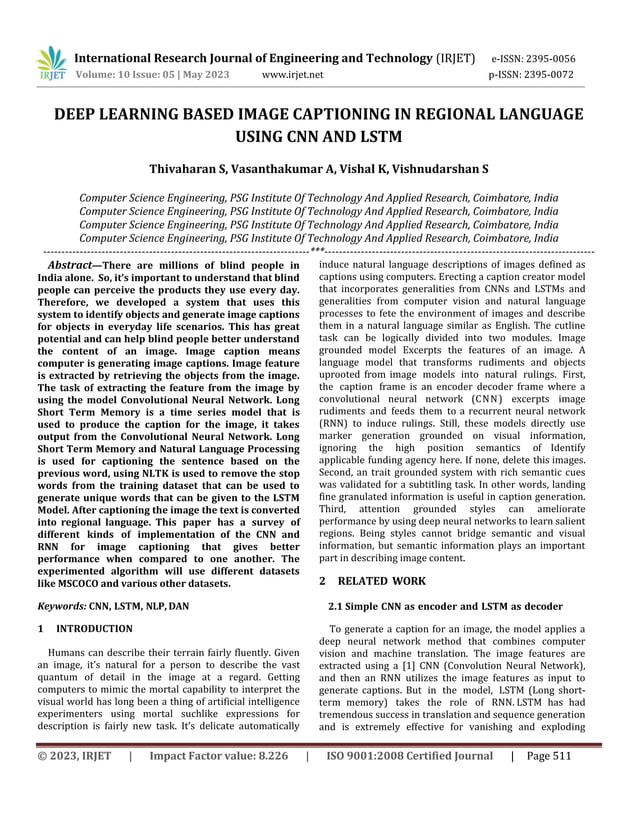 DEEP LEARNING BASED IMAGE CAPTIONING IN REGIONAL LANGUAGE USING CNN AND ...