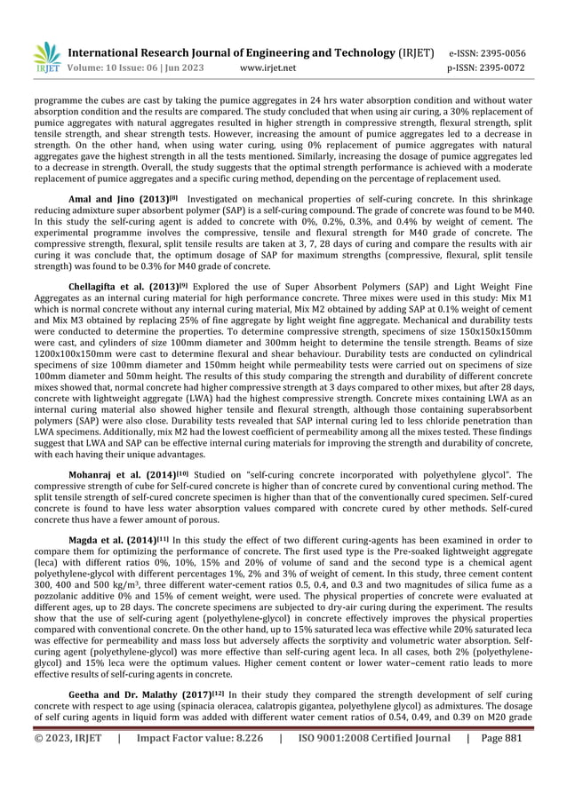REVIEW PAPER ON SELF-CURING CONCRETE USING BIO-ADMIXTURES | PDF
