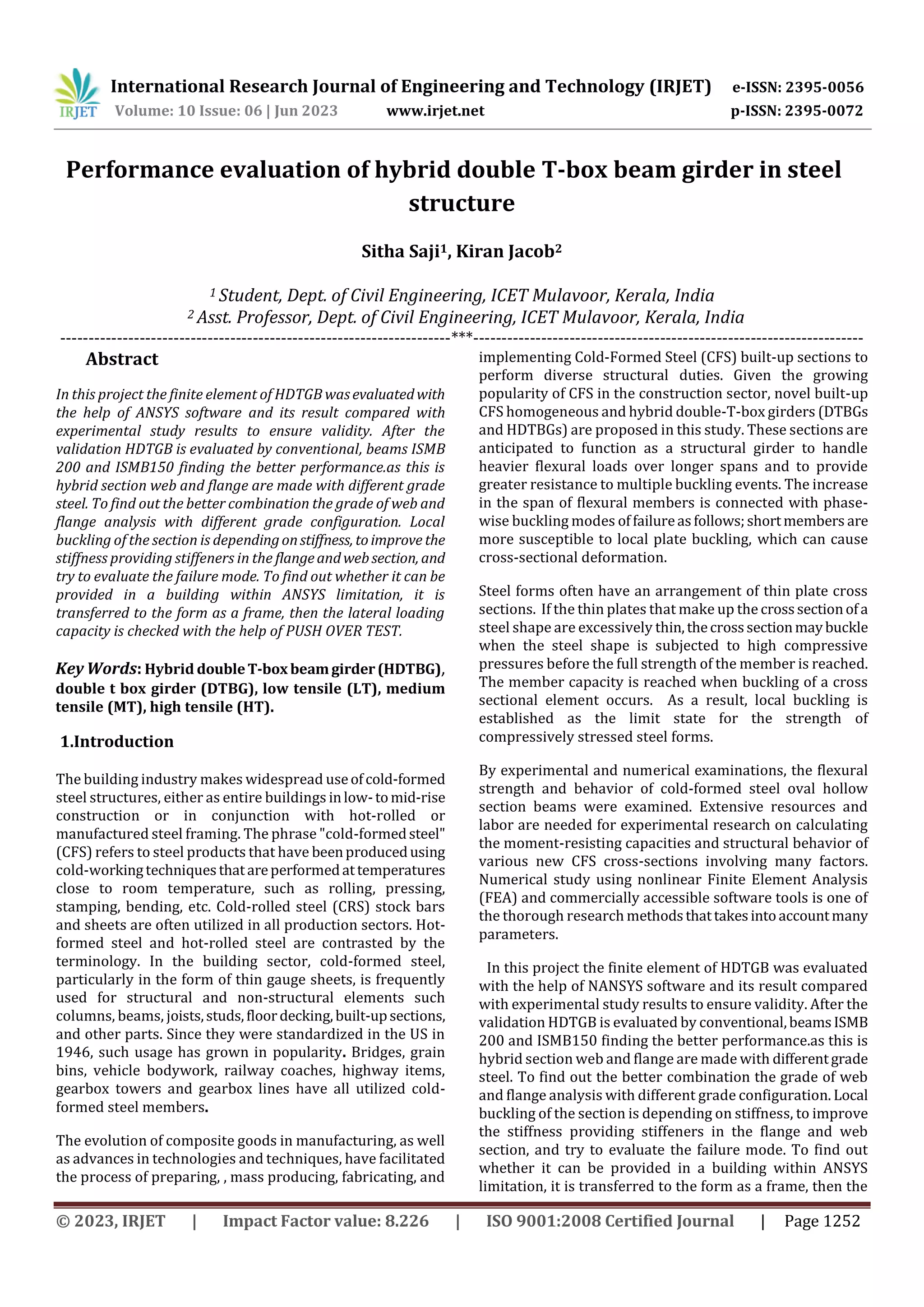Performance evaluation of hybrid double T-box beam girder in steel ...