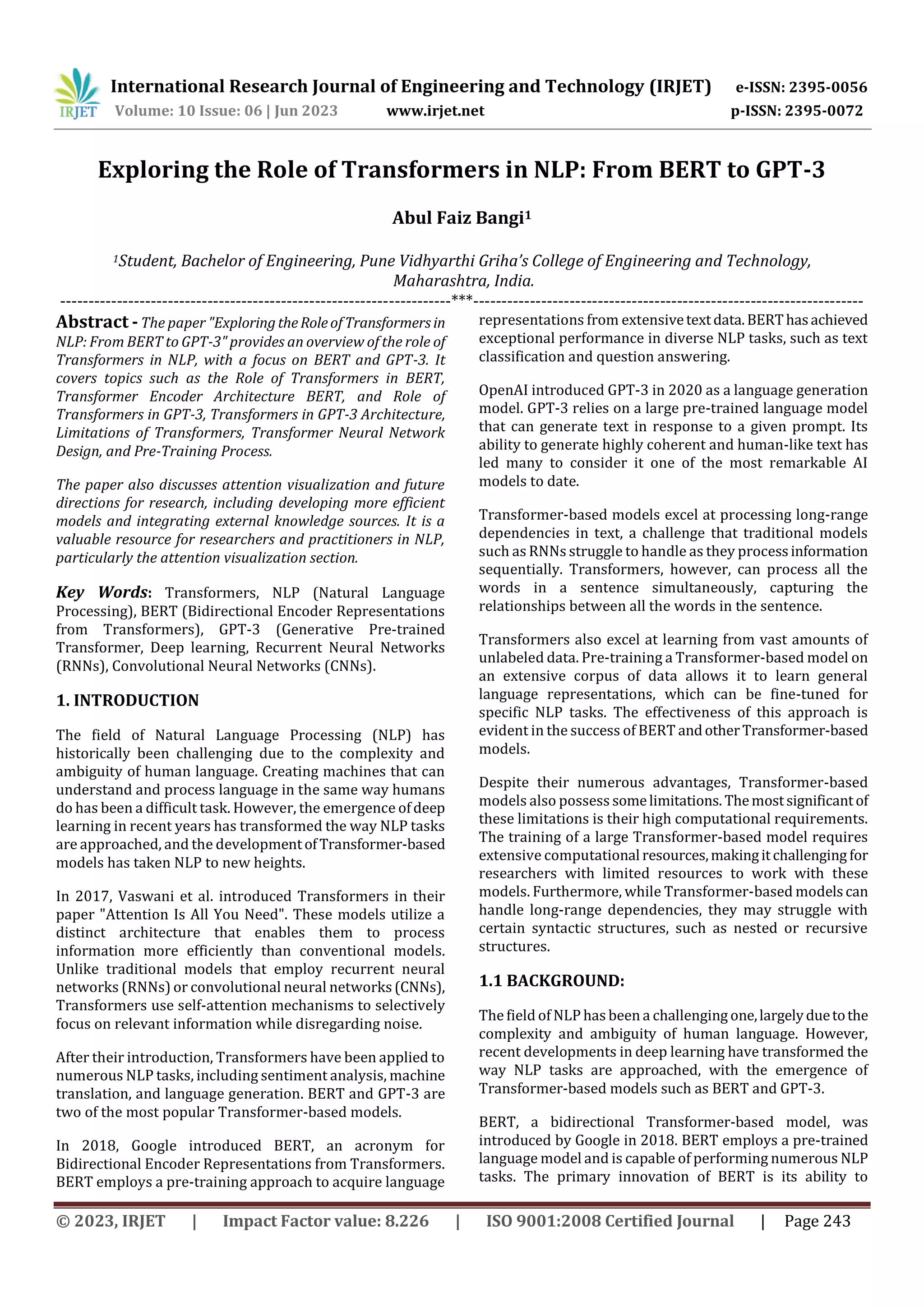 Exploring The Role Of Transformers In Nlp From Bert To Gpt 3 Pdf Exploring The Role Of Transformers In Nlp From Bert To Gpt 3 Pdf