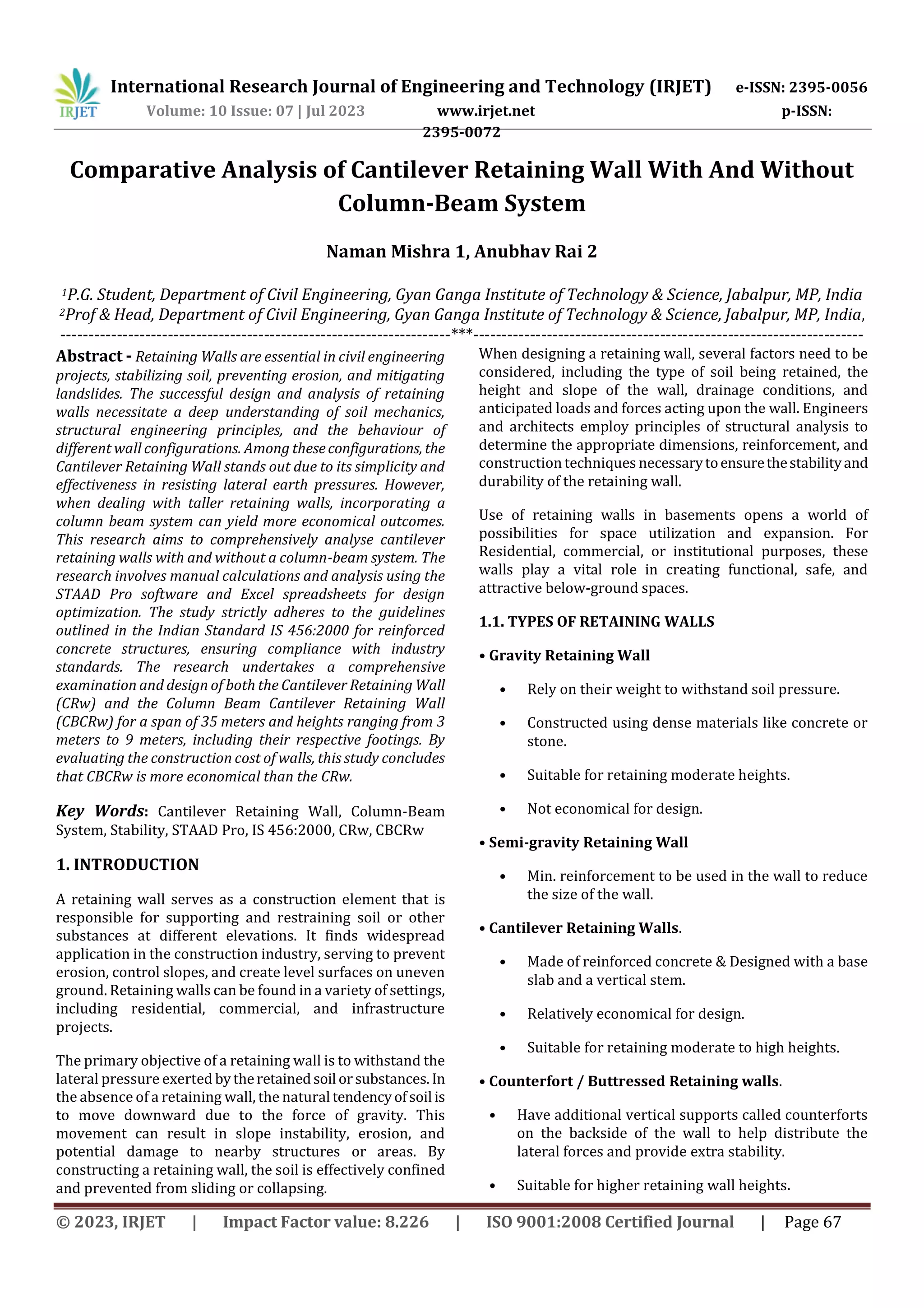 Comparative Analysis of Cantilever Retaining Wall With And Without ...