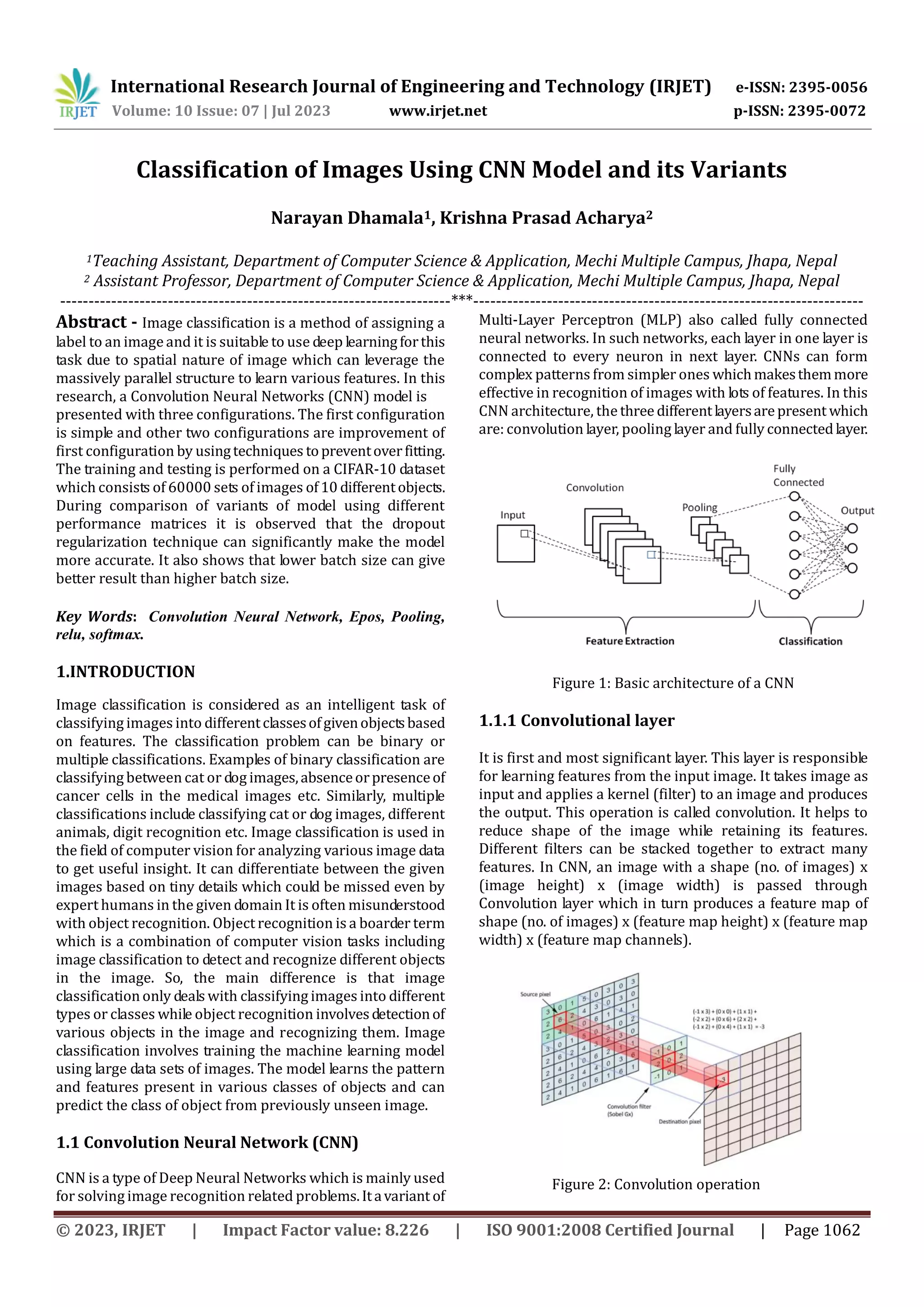 Classification of Images Using CNN Model and its Variants | PDF
