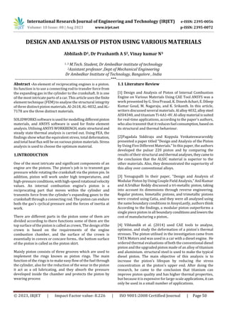 DESIGN AND ANALYSIS OF PISTON USING VARIOUS MATERIALS | PDF