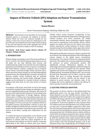 Impact of Electric Vehicle (EV) Adoption on Power Transmission System | PDF