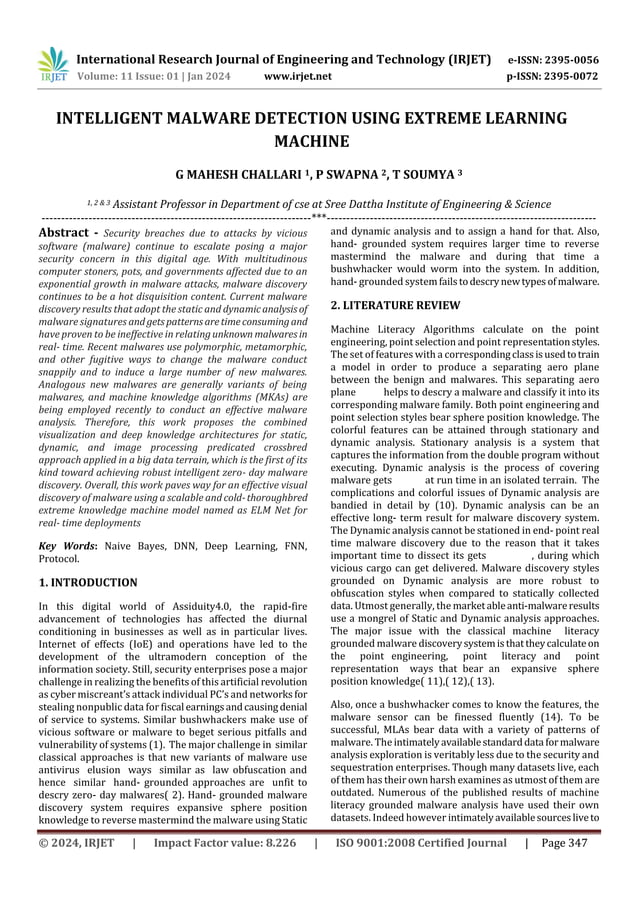 INTELLIGENT MALWARE DETECTION USING EXTREME LEARNING MACHINE | PDF