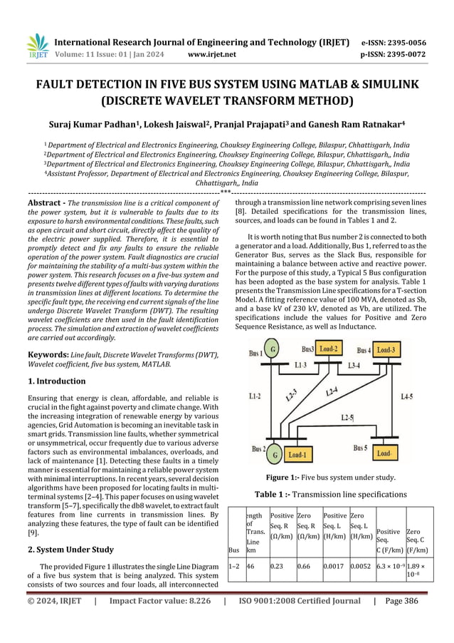 FAULT DETECTION IN FIVE BUS SYSTEM USING MATLAB & SIMULINK (DISCRETE ...