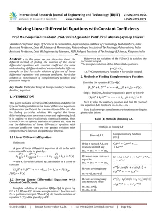 Solving Linear Differential Equations with Constant Coefficients | PDF ...
